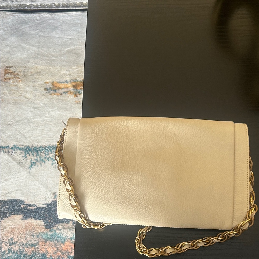 Elliott Lucca Cream Leather Clutch with Gold Chain - Picture 15 of 16
